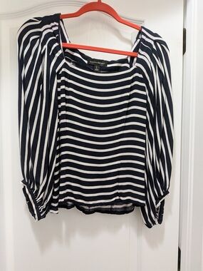 Banana Republic Navy and White Striped Square-Neck Top